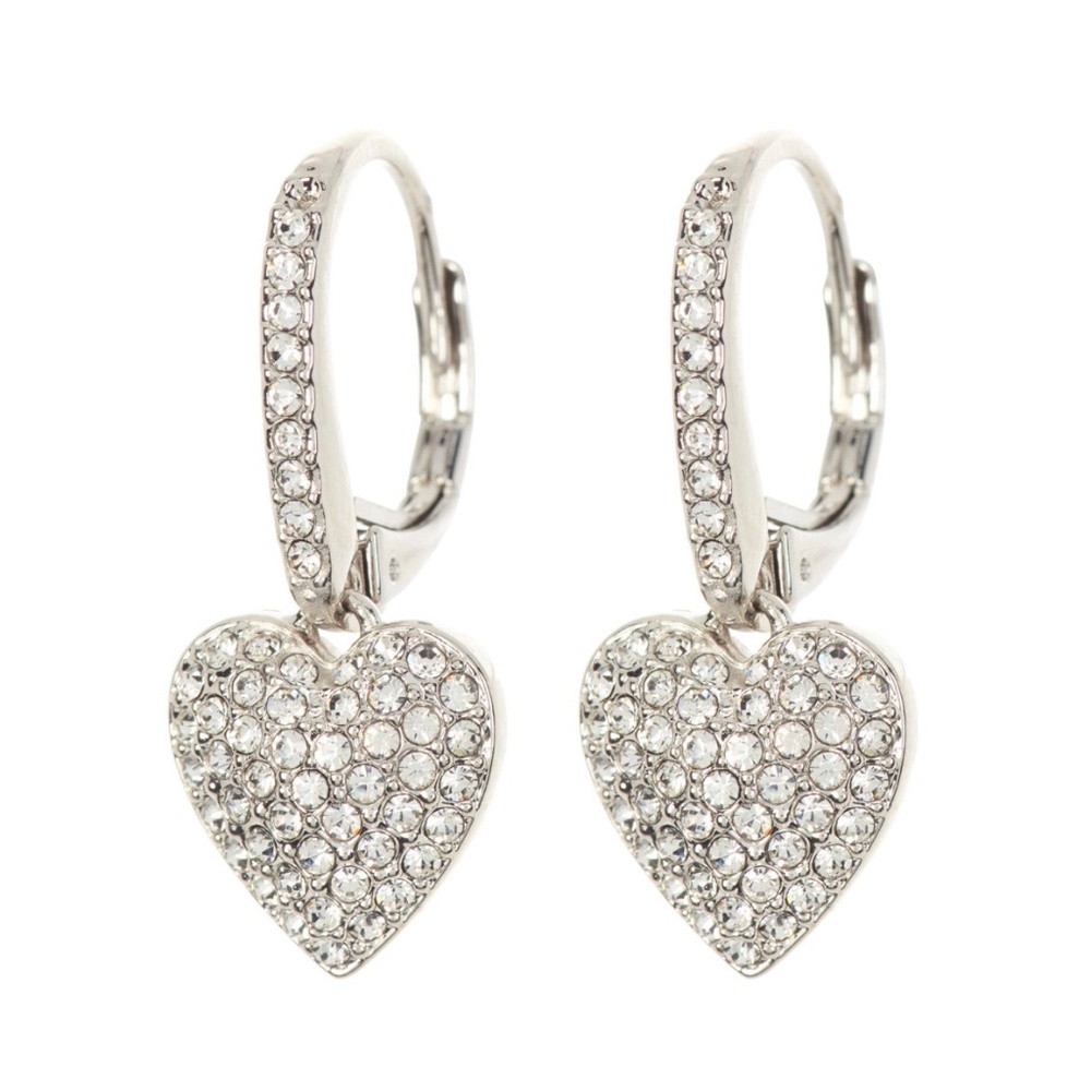 Nadri Silver-toned Pavé CZ Heart Drop Leverback Earrings
